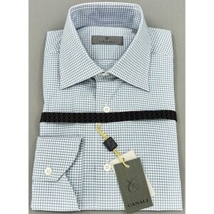 Canali Shirt Men 15.75 40 Blue Gray Check Modern Fit Long Sleeve Dress Italy NEW